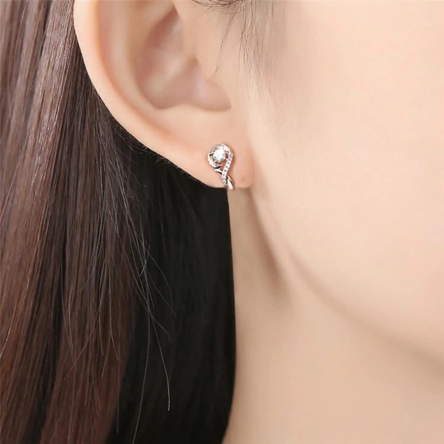 White Gold Plated Clear Cubic Zirconia Stud Earrings,925 Sterling Silver Stud Earrings for Women Jewelry Gift for Mother Wife