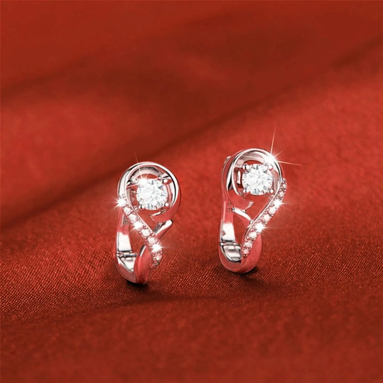 White Gold Plated Clear Cubic Zirconia Stud Earrings,925 Sterling Silver Stud Earrings for Women Jewelry Gift for Mother Wife