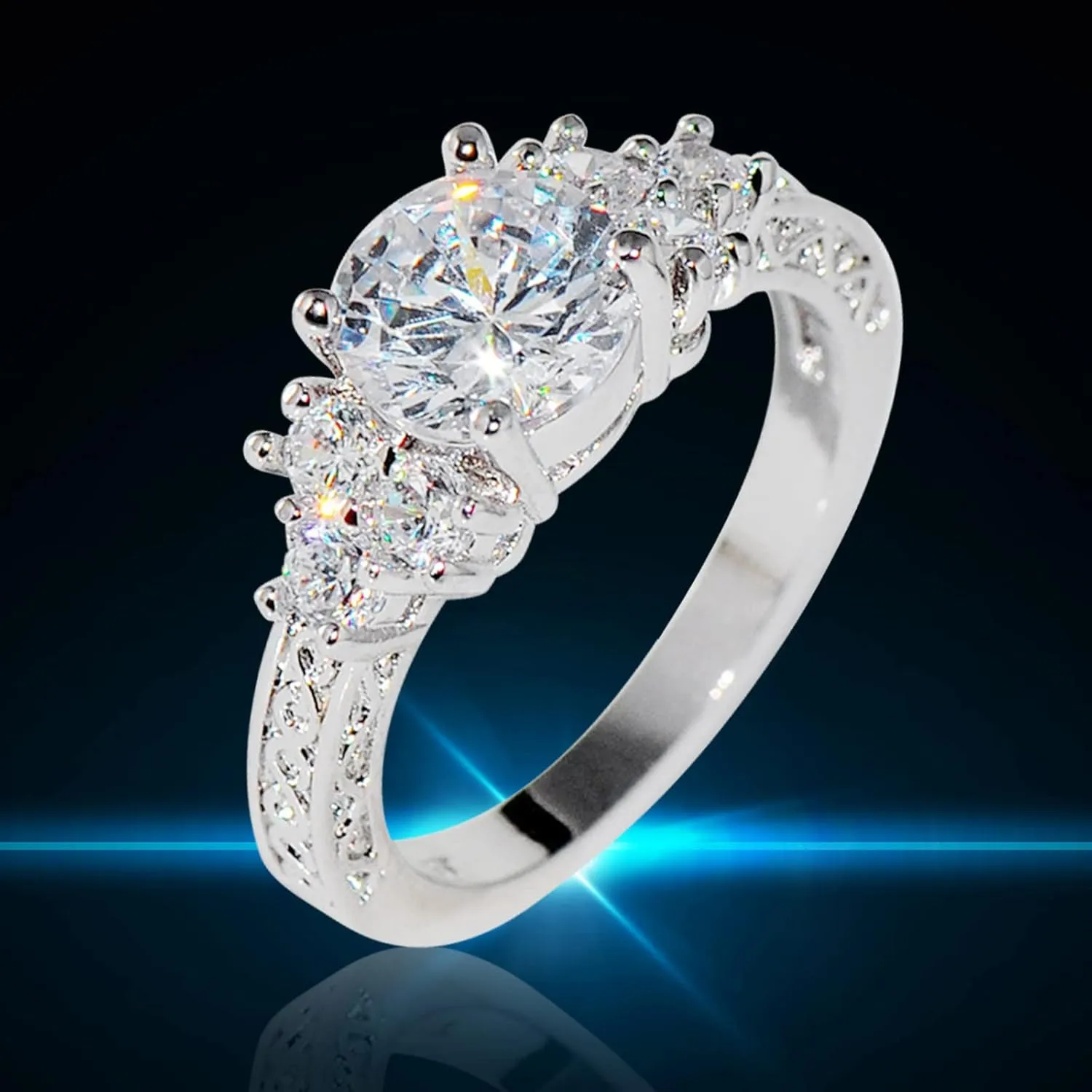 White Gold Plated Sterling Silver Rings,Gemstone Birthstone Inlaid Wedding Bands Cubic Zirconia Engagement Promise Ring