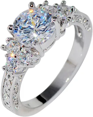 White Gold Plated Sterling Silver Rings,Gemstone Birthstone Inlaid Wedding Bands Cubic Zirconia Engagement Promise Ring