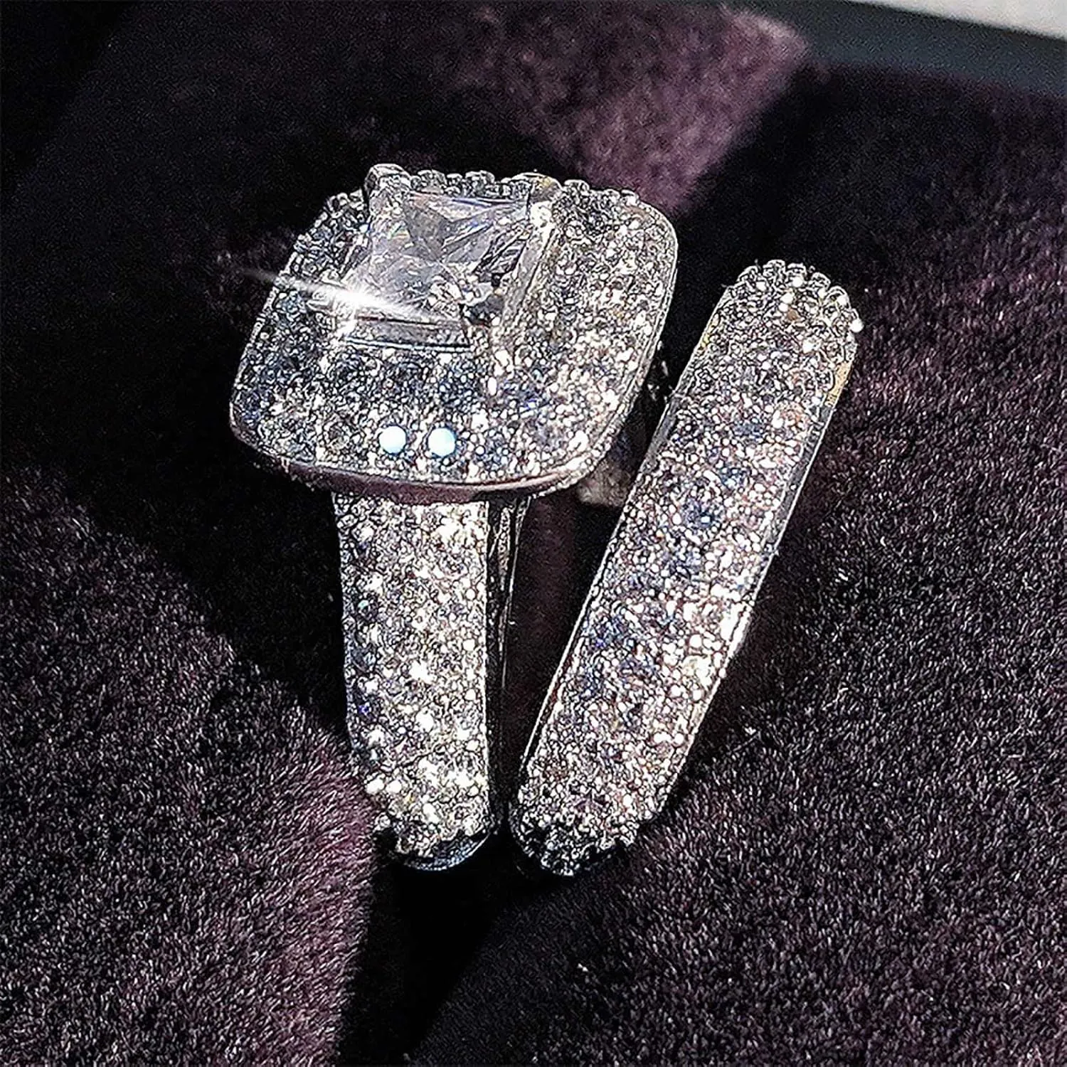 White Square Cubic Zirconia Wedding Rings Fashion Sliver Women Wedding Ring Set Engagement Rings for Women
