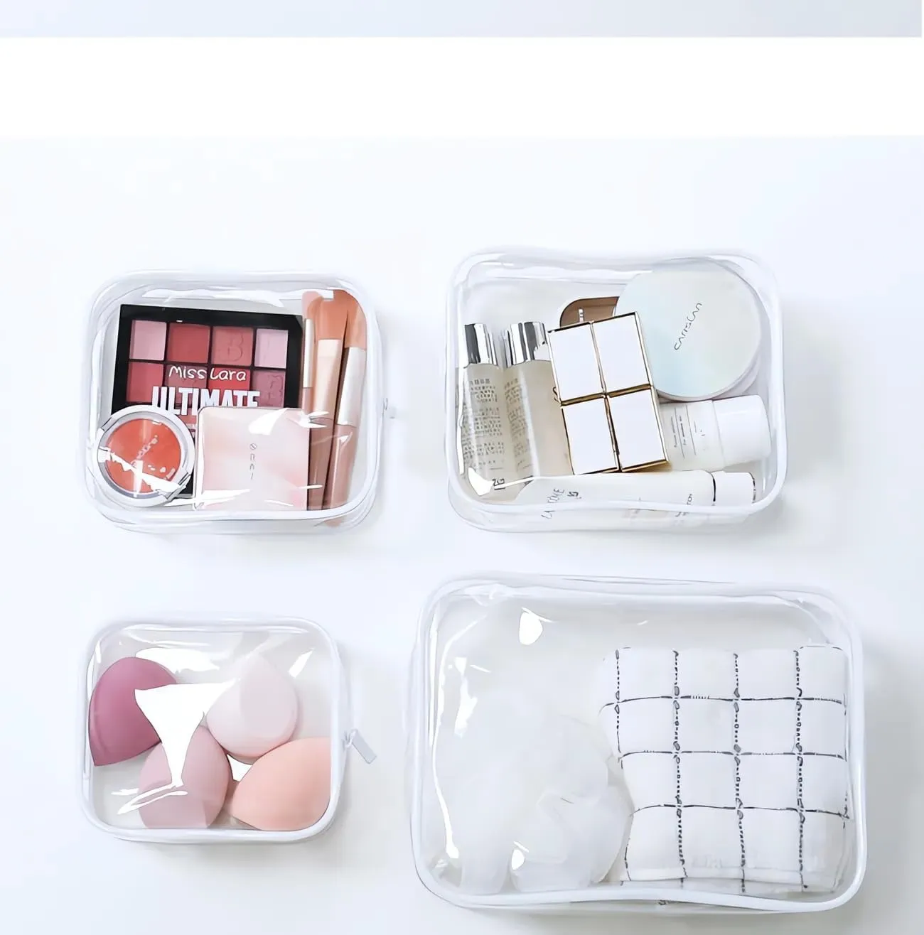 White,XL, Clear Travel Bags for Toiletries, PVC Waterproof Clear Makeup Bags, Plastic Zipper Toiletry Bag, 12 Pack Multipurpose Transparent Cosmetic Bag Clear Pouch for Women Men