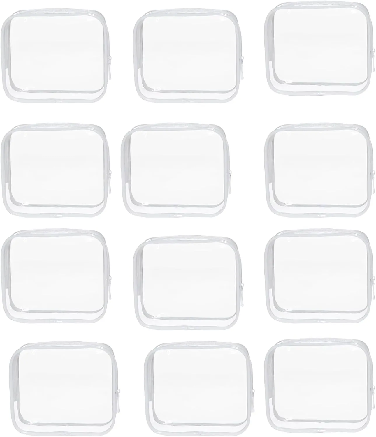 White,XL, Clear Travel Bags for Toiletries, PVC Waterproof Clear Makeup Bags, Plastic Zipper Toiletry Bag, 12 Pack Multipurpose Transparent Cosmetic Bag Clear Pouch for Women Men