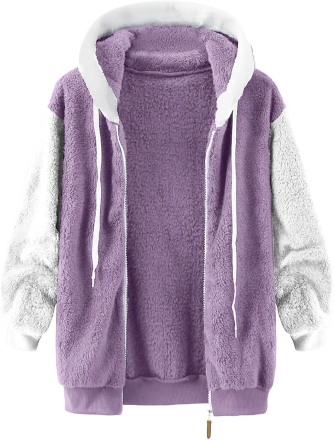 Winter Coat For Women 2023 Fuzzy Fleece Jacket Hooded Color Block Thermal Coat Oversized Fluffy Sherpa Outerwear
