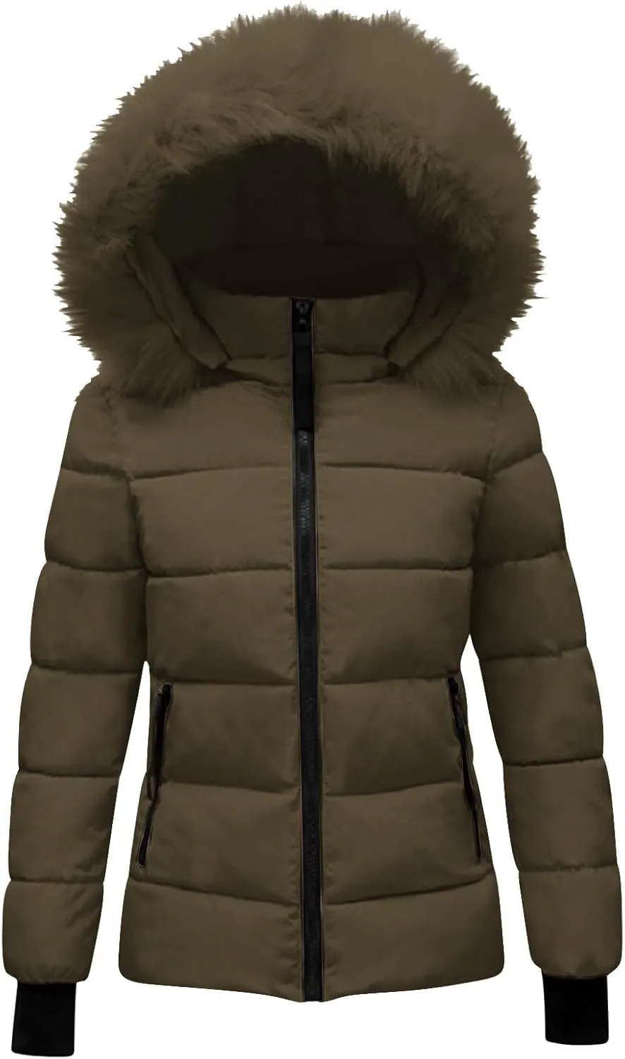 Winter Coats for Women Fashion Full Zip Long Sleeve Hood Cropped Puffer down Jackets Casual Slim Fit Warm Padded Coat