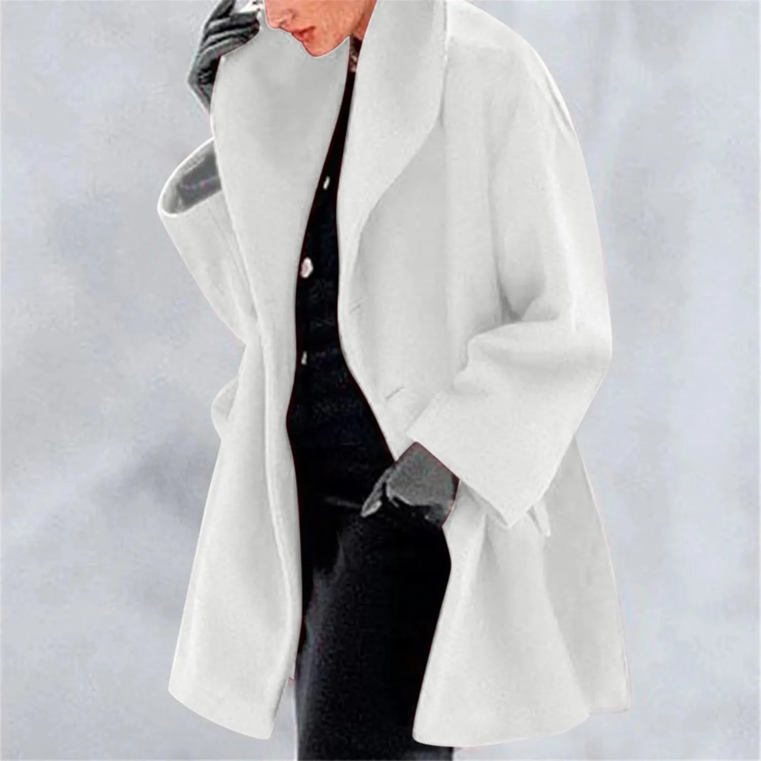 Winter Jacket for Women Long Sleeve Solid Color Lapel Neck Open Front Cardigan Jackets Button Down Loose Fit Coat