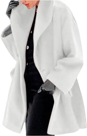 Winter Jacket for Women Long Sleeve Solid Color Lapel Neck Open Front Cardigan Jackets Button Down Loose Fit Coat