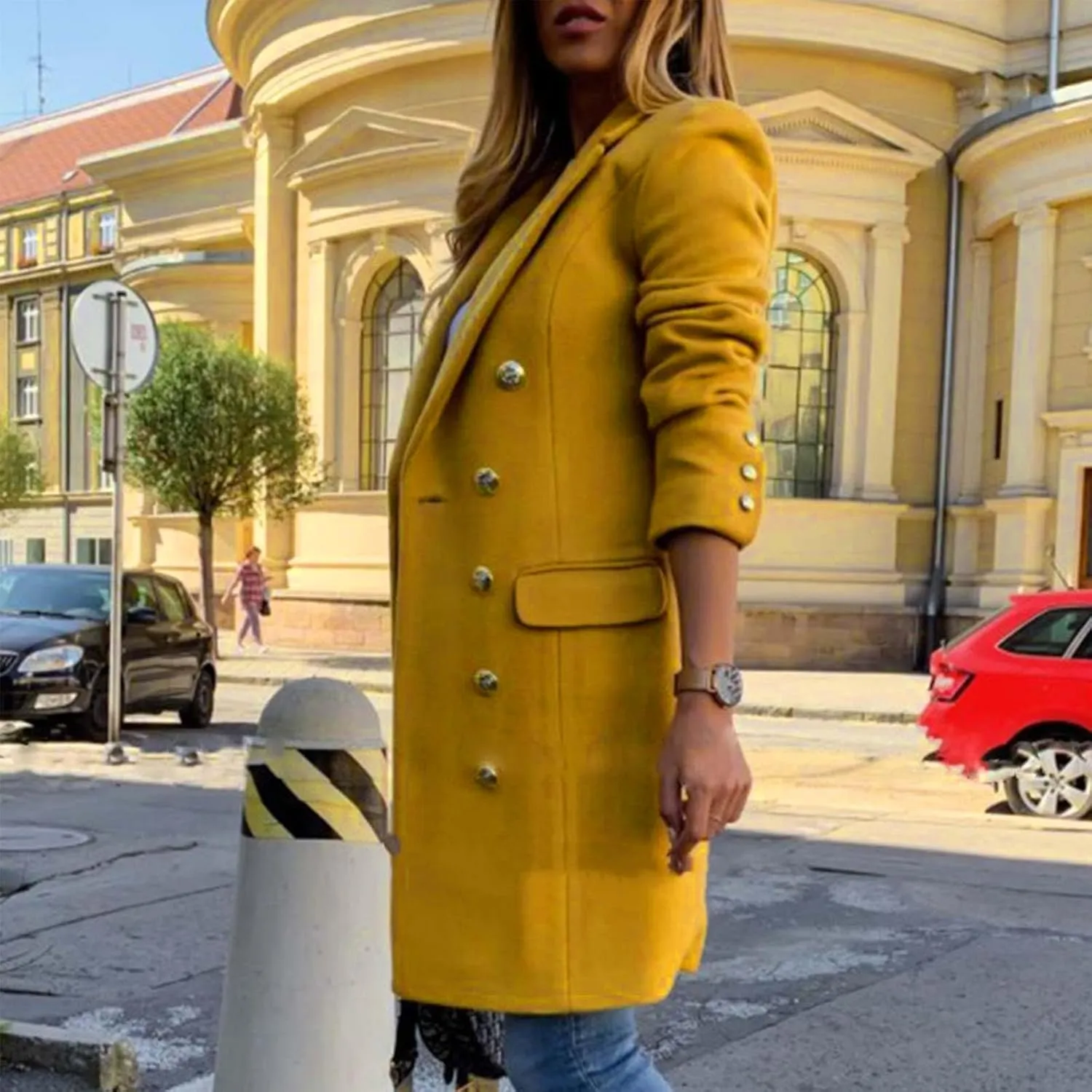 Winter Trench Coat for Women Casual Thicken Wool Blend Overcoat Notch Lapel Double-Breasted Office Dress Coats