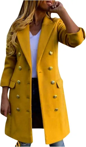 Winter Trench Coat for Women Casual Thicken Wool Blend Overcoat Notch Lapel Double-Breasted Office Dress Coats