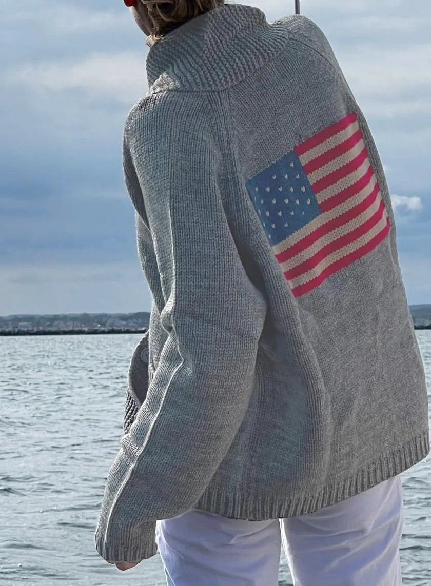 Women American Flag Cardigan Sweaters Y2k Long Sleeve Open Front Button Down Cardigans USA Flag Knitwear