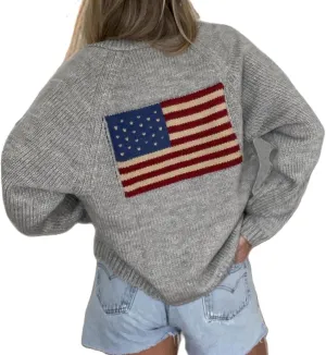 Women American Flag Cardigan Sweaters Y2k Long Sleeve Open Front Button Down Cardigans USA Flag Knitwear