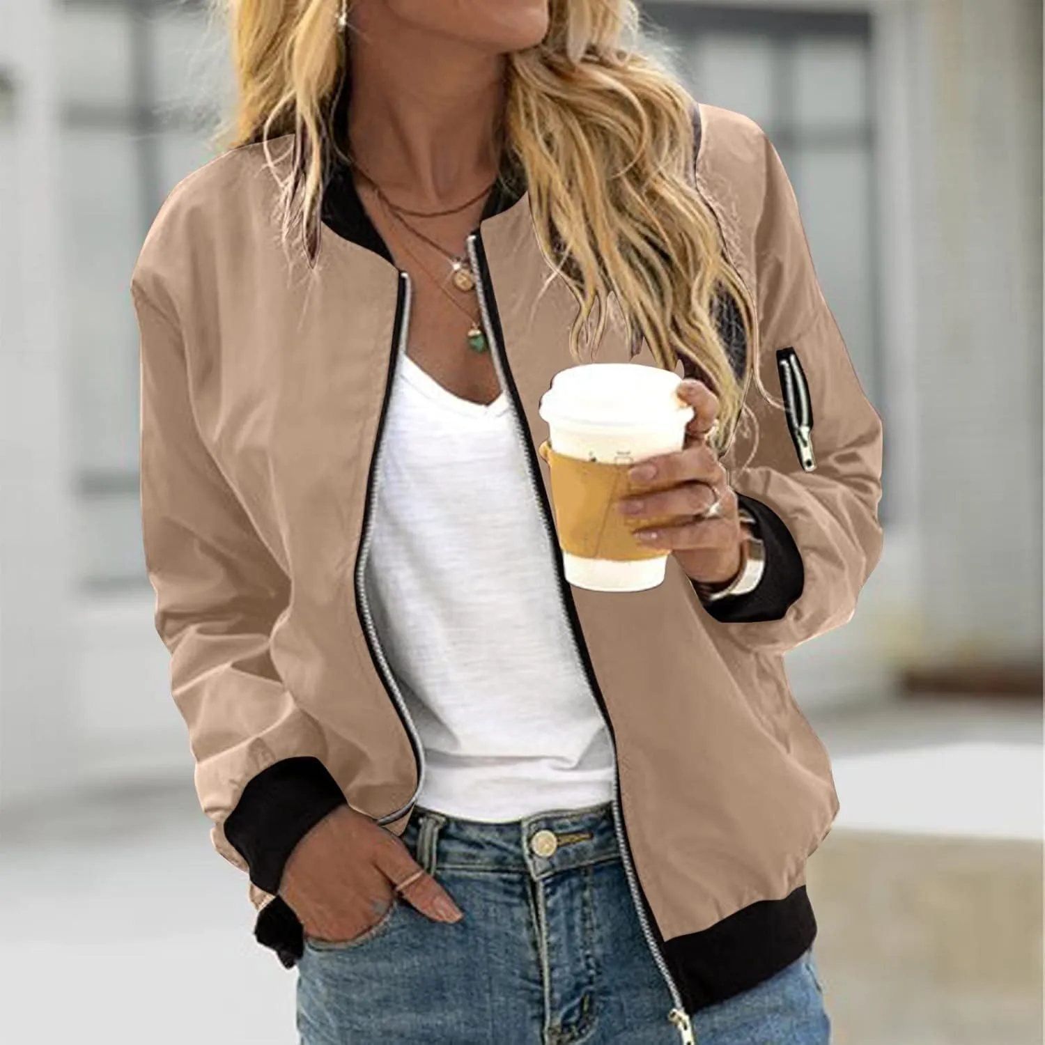 Women Autumn Fashion Leisure Square Thin Pocket Jacket Blouse Coat Baseball Top Women's Jacket