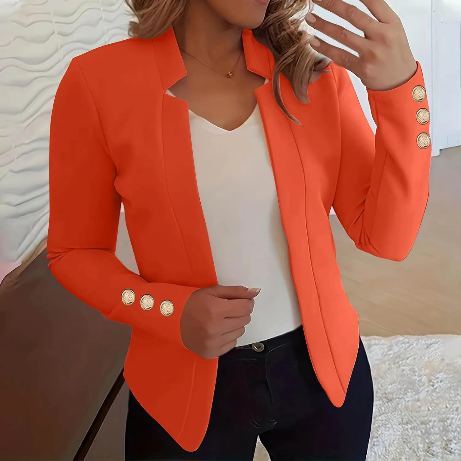 Women Cardigan Suit Jacket Fashion Solid Color Slim fit Plus Size Long Sleeve Notch Collar Blazer Jacket Coat Tops