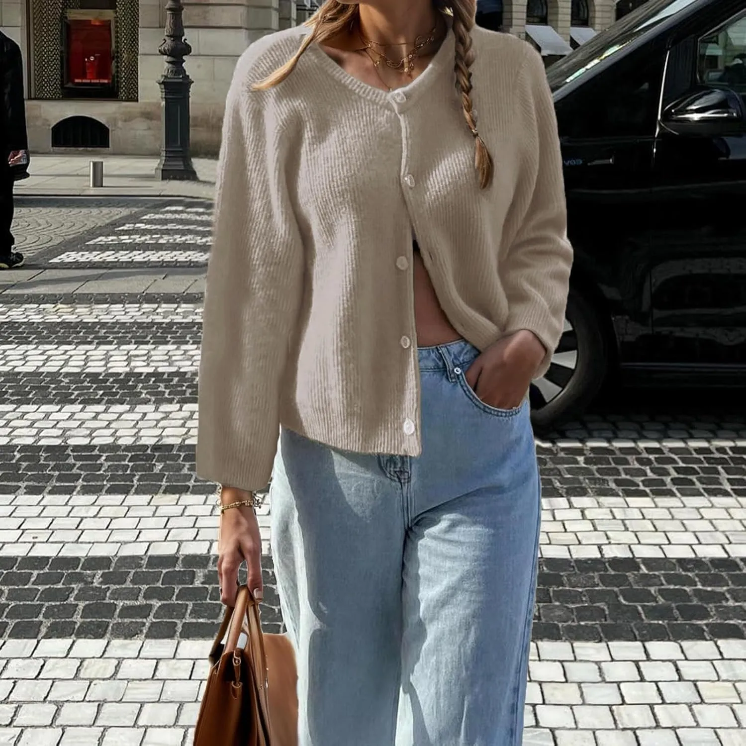 Women Casual Cardigan Sweaters Long Sleeve Button Down Crewneck Soft Knit Tops Lightweight Knitwear