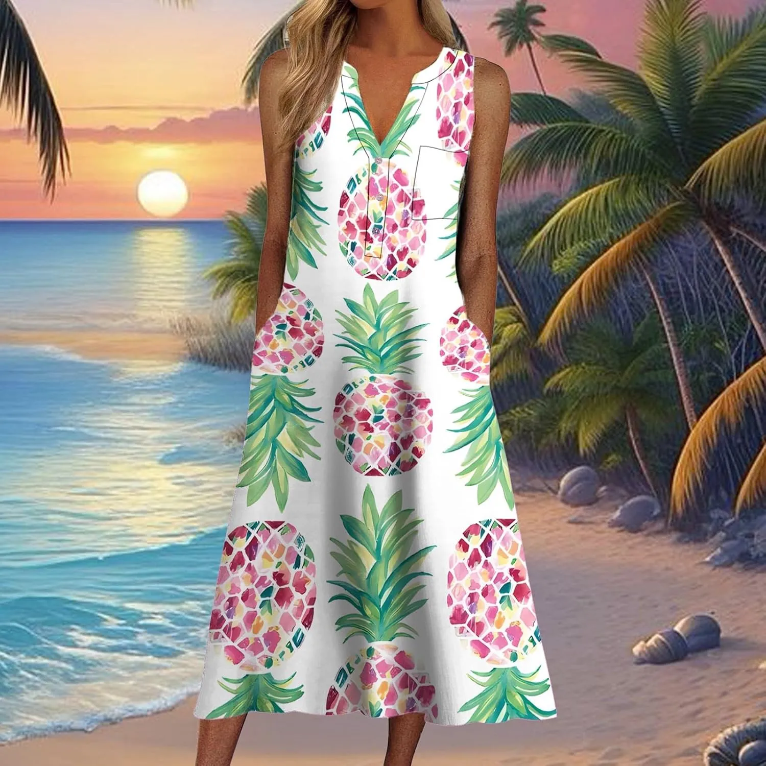 Women Casual Loose Long Dress Sleeveless Split Maxi Dresses Summer Beach Summer Casual Dresses for Women Knee