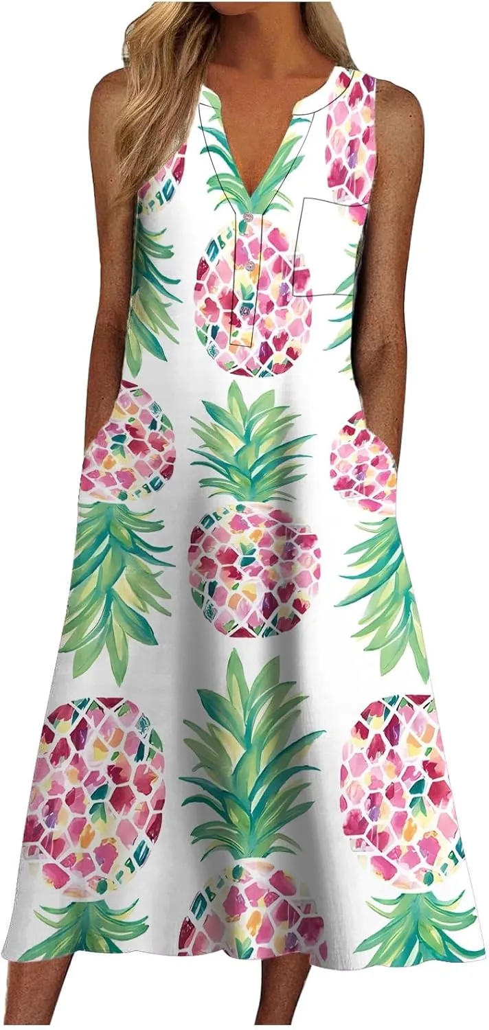 Women Casual Loose Long Dress Sleeveless Split Maxi Dresses Summer Beach Summer Casual Dresses for Women Knee