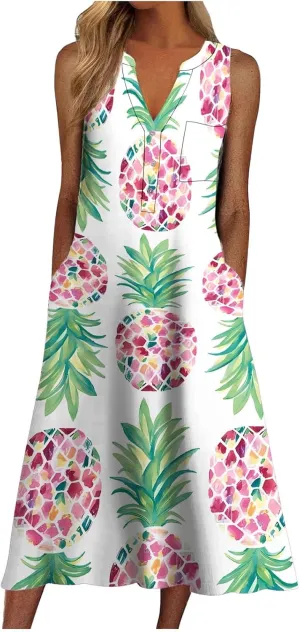 Women Casual Loose Long Dress Sleeveless Split Maxi Dresses Summer Beach Summer Casual Dresses for Women Knee