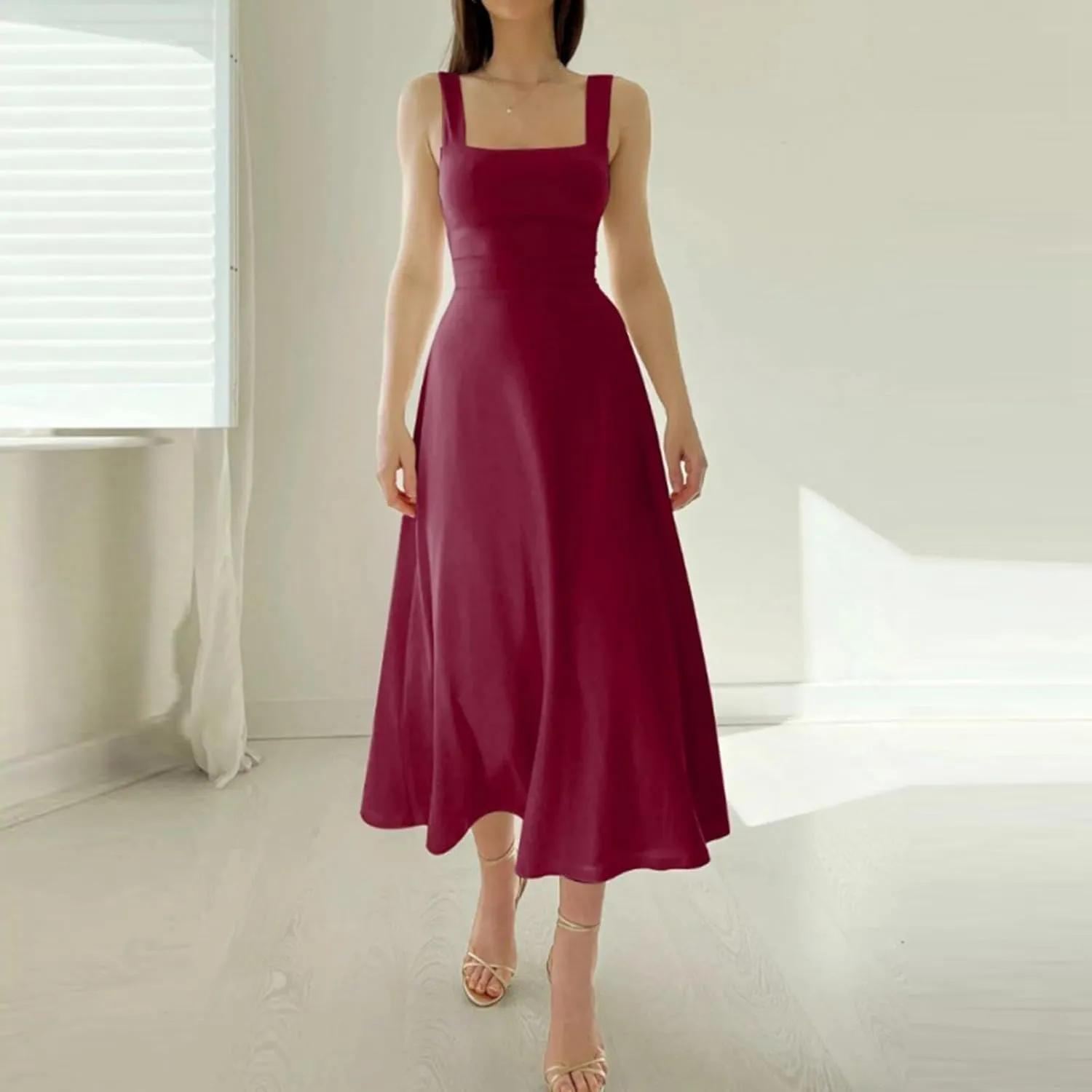Women Casual Summer Dress Pleated Sundress Loose Split Tank Dress Long Beach Travel 2025 Vacation Dress