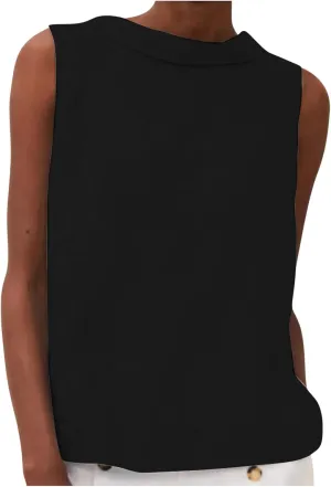 Women Cotton Linen Sleeveless Crop Tank Tops O Neck Shirt Casual Solid Color Loose Fit Comfy T-Shirt Blouse Vest