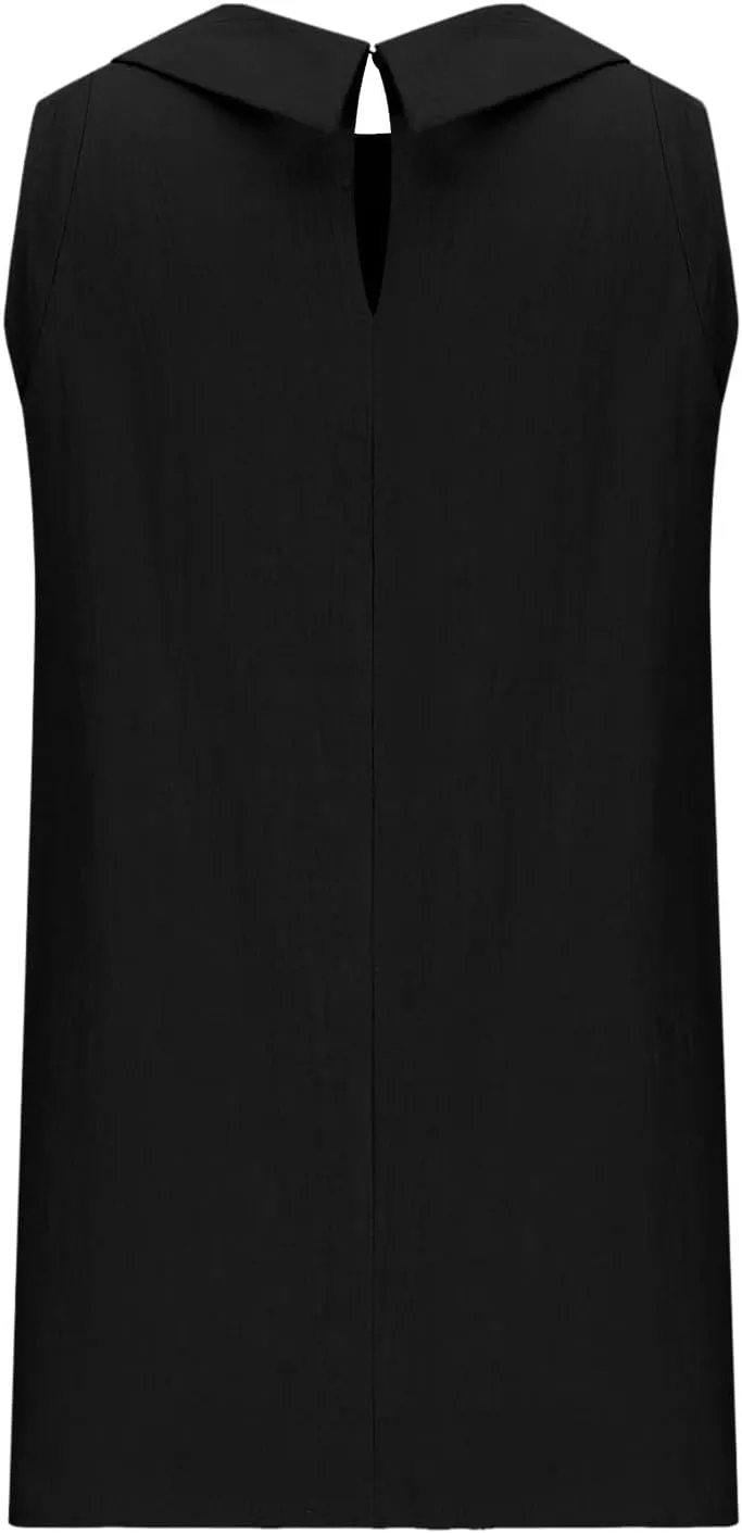 Women Cotton Linen Sleeveless Crop Tank Tops O Neck Shirt Casual Solid Color Loose Fit Comfy T-Shirt Blouse Vest