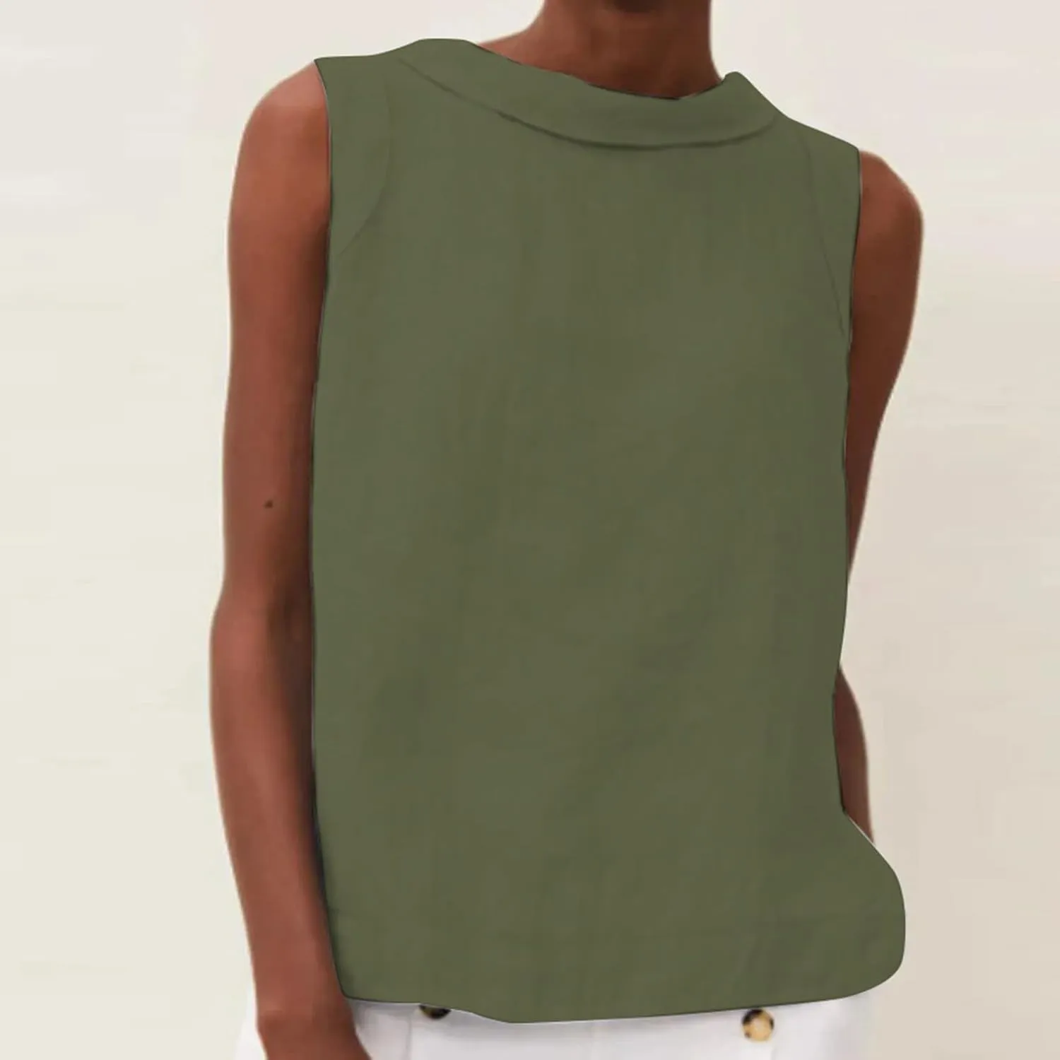 Women Cotton Linen Sleeveless Crop Tank Tops O Neck Shirt Casual Solid Color Loose Fit Comfy T-Shirt Blouse Vest