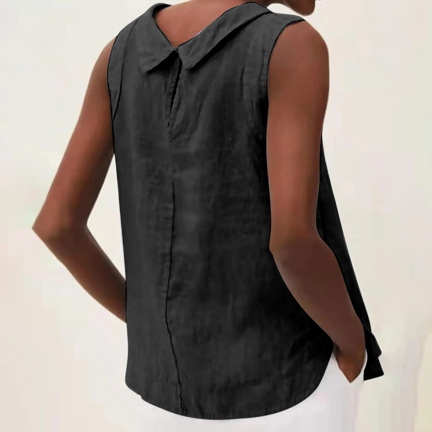 Women Cotton Linen Sleeveless Crop Tank Tops O Neck Shirt Casual Solid Color Loose Fit Comfy T-Shirt Blouse Vest