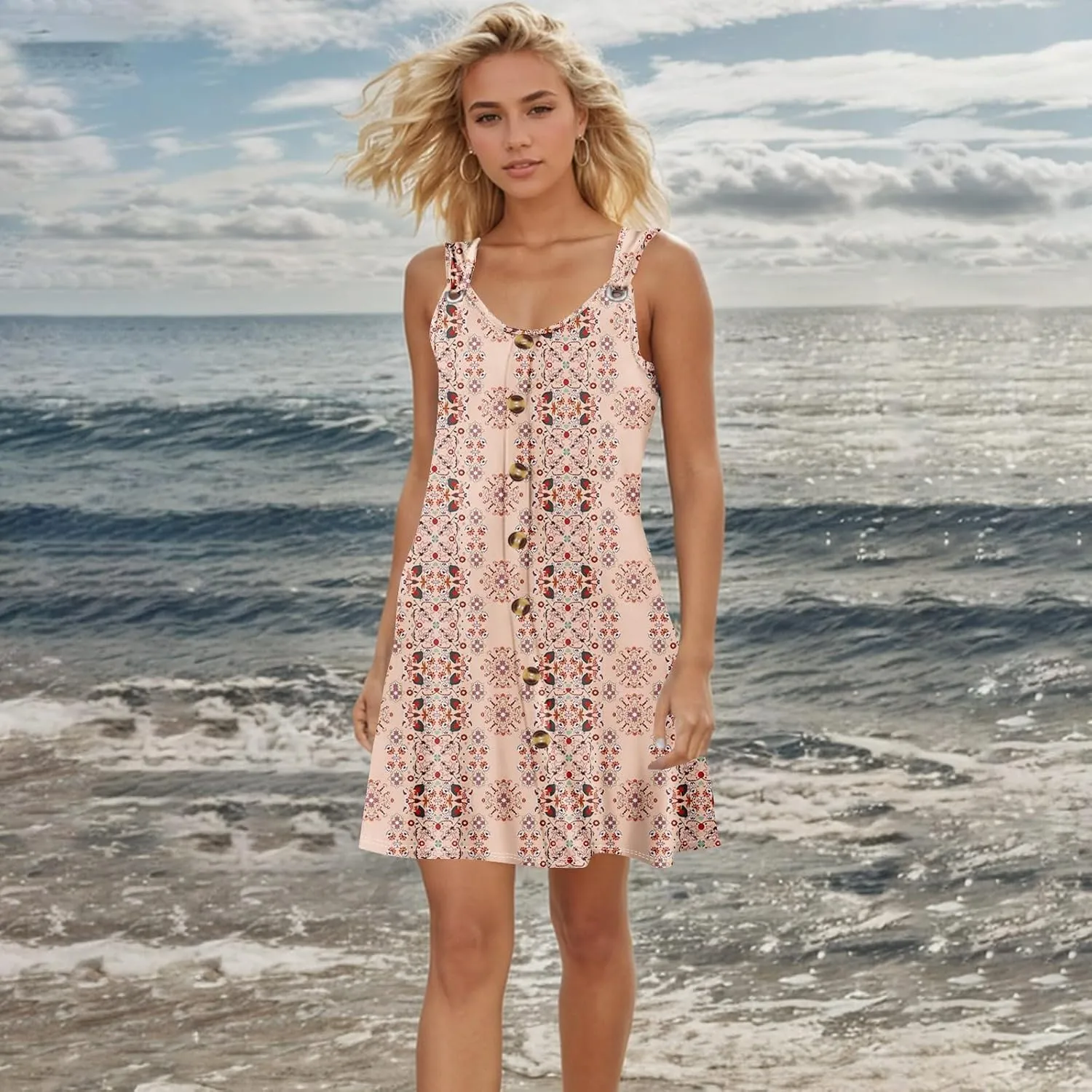 Women Dresses Summer Midi Sleeveless Button Down Womens Summer Dresses V Neck Club A Line Elegant Glam Tank Dress