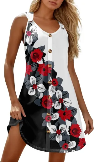 Women Dresses Summer Midi Sleeveless Button Down Womens Summer Dresses V Neck Club A Line Elegant Glam Tank Dress