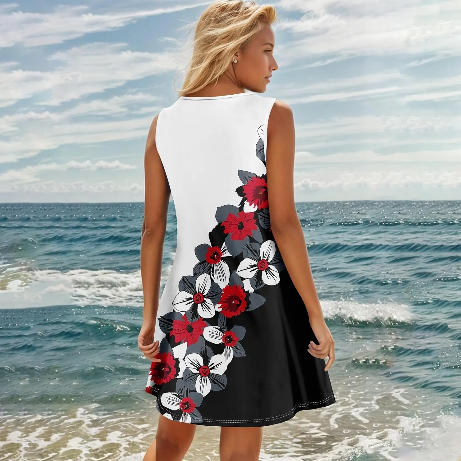 Women Dresses Summer Midi Sleeveless Button Down Womens Summer Dresses V Neck Club A Line Elegant Glam Tank Dress
