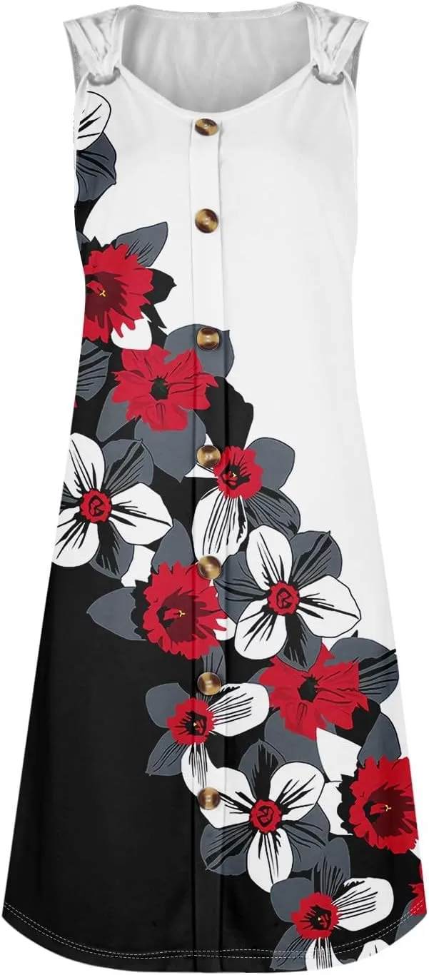 Women Dresses Summer Midi Sleeveless Button Down Womens Summer Dresses V Neck Club A Line Elegant Glam Tank Dress