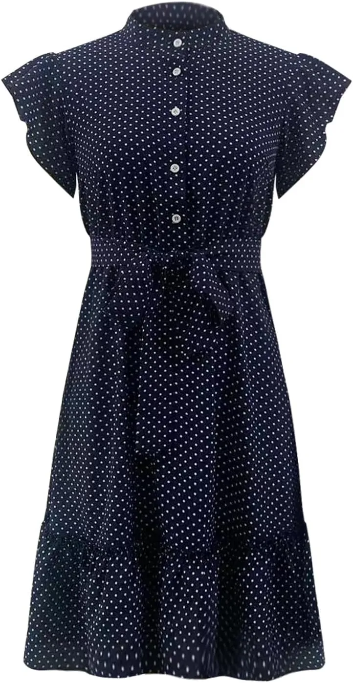 Women Floral Mini Dress Sexy V Neck Ruffle Sleeve Polka Dot Summer Dresses Summer Swiss Dot Flowy Short Mini Sundress