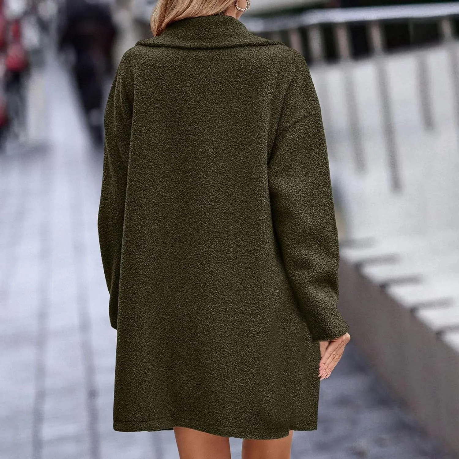 Women Long Sherpa Coats Lapel Fuzzy Trench Jackets Winter Fleece Outerwear Button Cardigan with Pockets