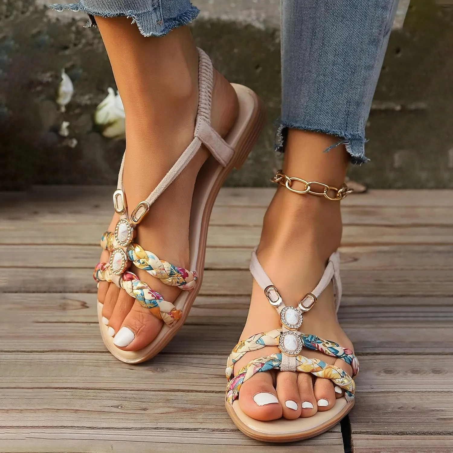 Women Shoes Soft Sole Wedge Sandals Boho Fashion Beach Flip Flops Shoes Sandals Women