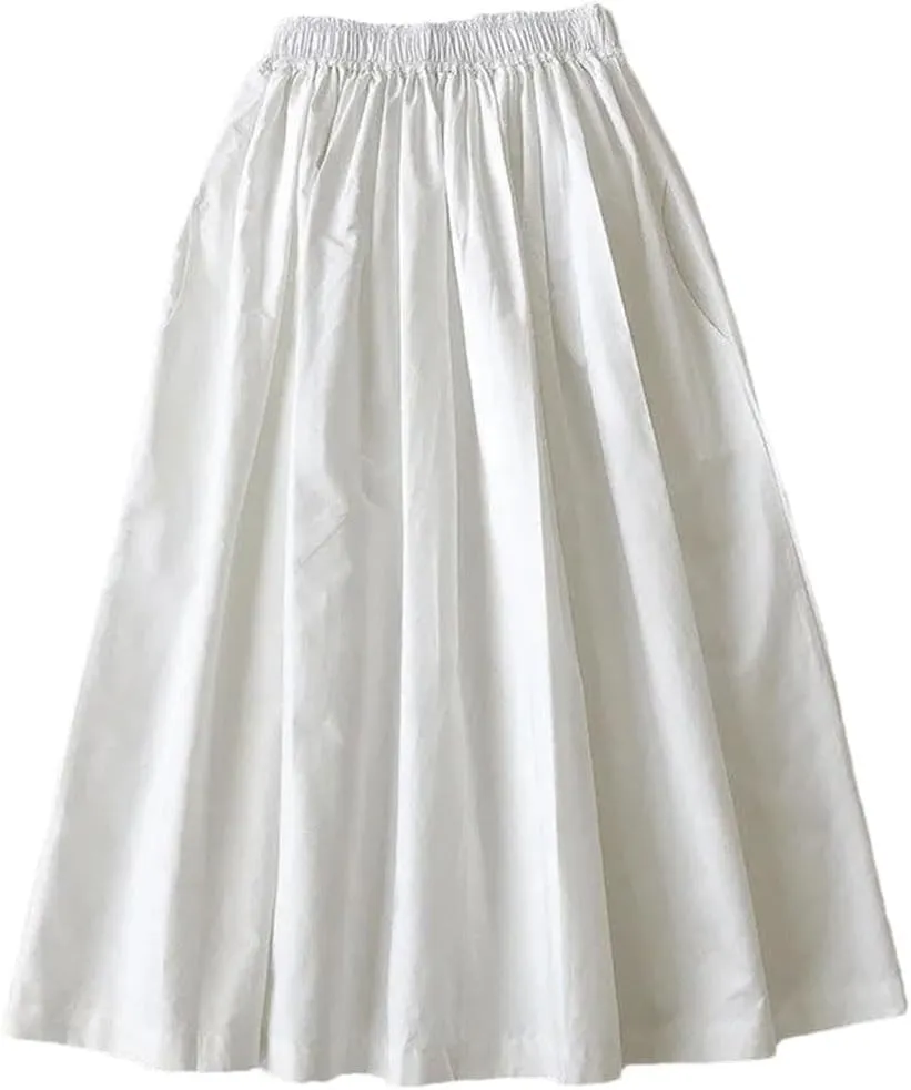 Women Skirts Female Vintage Solid Elastic High Waist Casual Maxi Skirts Long A-Line Skirts