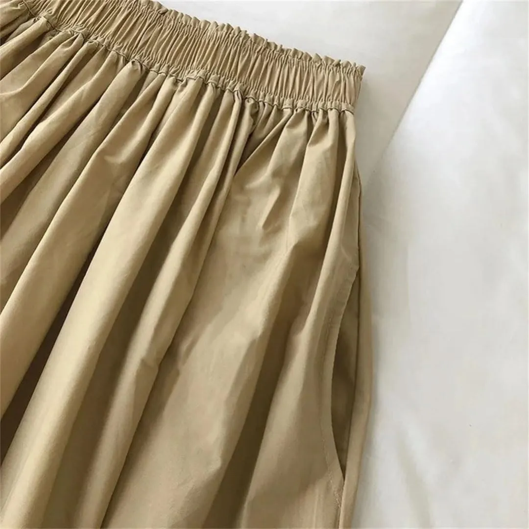 Women Skirts Female Vintage Solid Elastic High Waist Casual Maxi Skirts Long A-Line Skirts