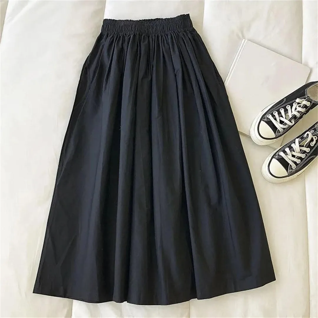Women Skirts Female Vintage Solid Elastic High Waist Casual Maxi Skirts Long A-Line Skirts