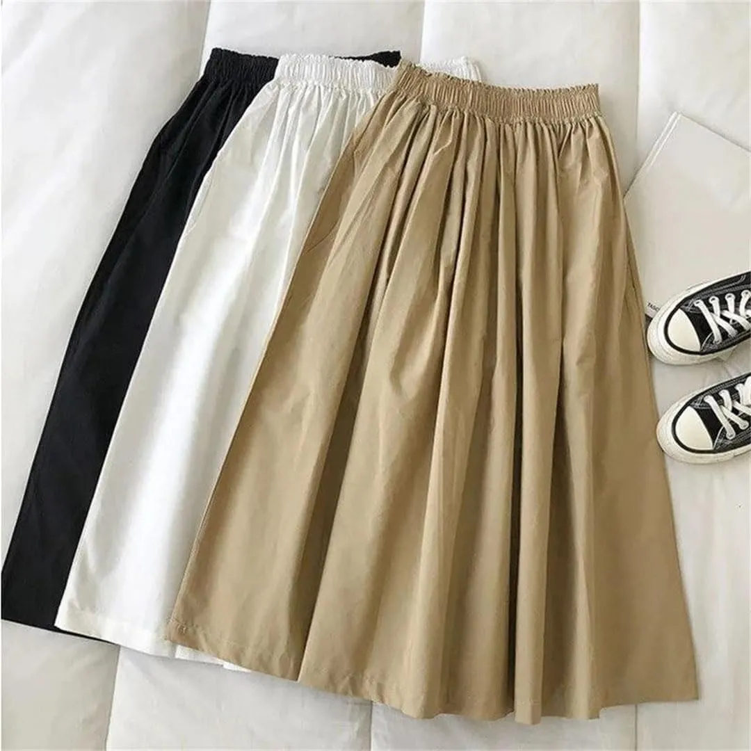 Women Skirts Female Vintage Solid Elastic High Waist Casual Maxi Skirts Long A-Line Skirts
