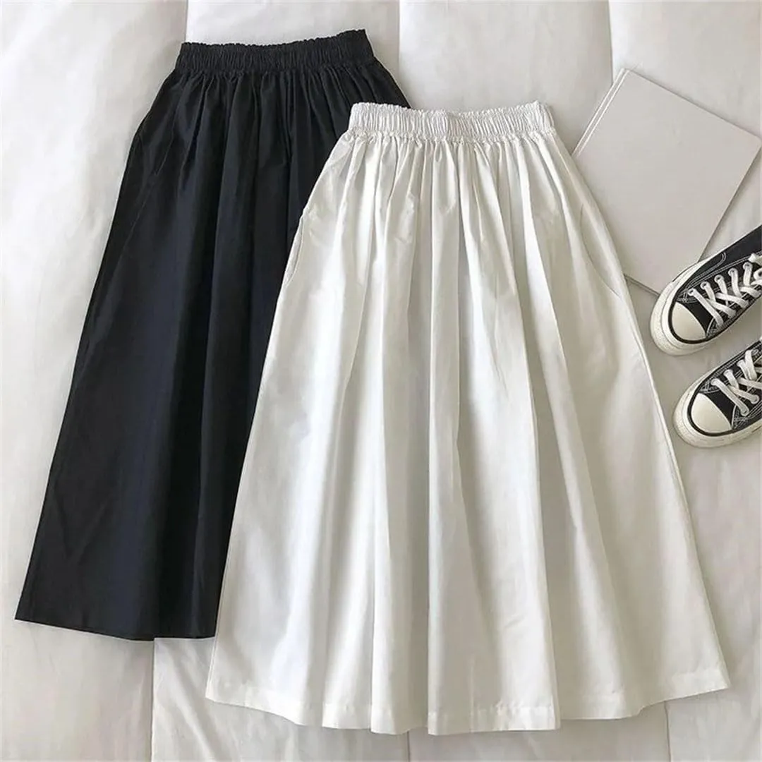 Women Skirts Female Vintage Solid Elastic High Waist Casual Maxi Skirts Long A-Line Skirts