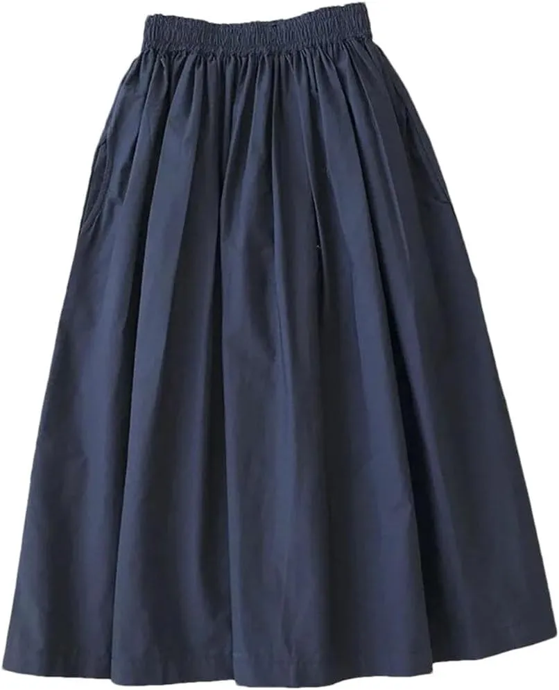 Women Skirts Female Vintage Solid Elastic High Waist Casual Maxi Skirts Long A-Line Skirts