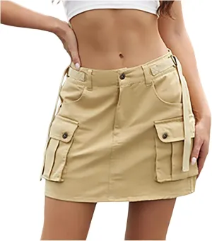 Women Soild Mini Cargo Skirt Low Waist Short Denim Jean Skirt 3 Piece Suit Women Office