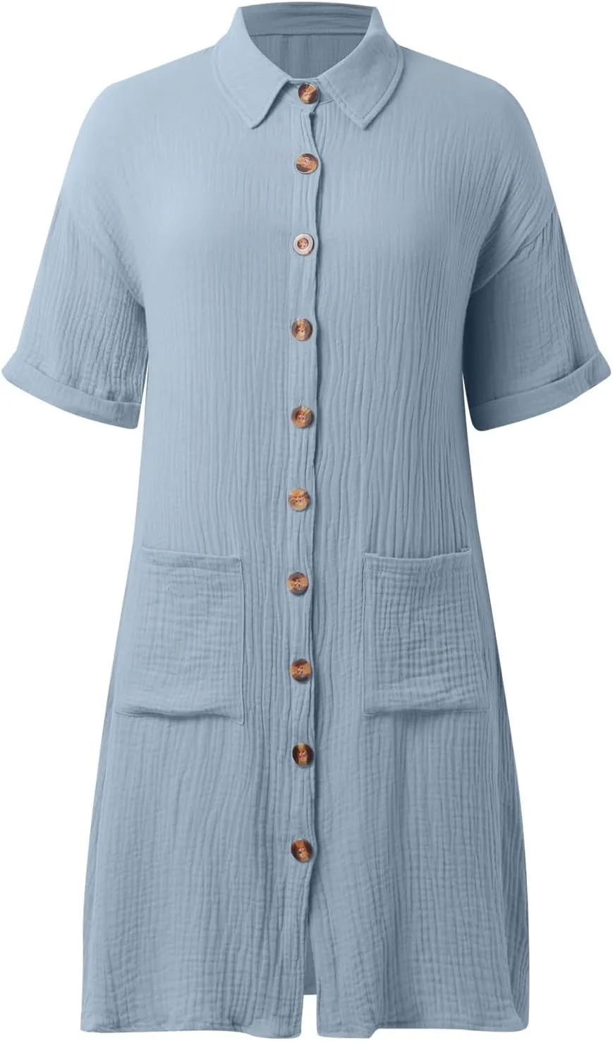 Women Summer Cotton Linen Button Down Dress Short Sleeve Dresses Floral V Neck Beach Tshirt Dress with Pockets 2025