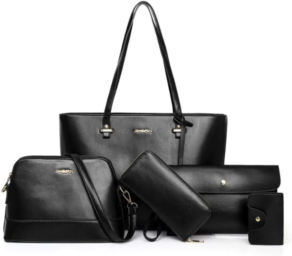 Women Synthetic PU Leather Tote Satchel Crossbody Hobo 5pcs Handbags Shoulder Laptop Messenger Wristlet Card Bags