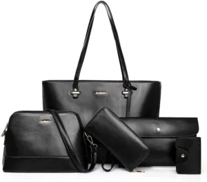 Women Synthetic PU Leather Tote Satchel Crossbody Hobo 5pcs Handbags Shoulder Laptop Messenger Wristlet Card Bags
