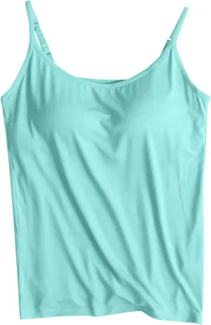 Women Tank Tops with Bra Shelf Bra Camisoles for Women Adjustable Spaghetti Strap Tank Top Summer Sleeveless Top