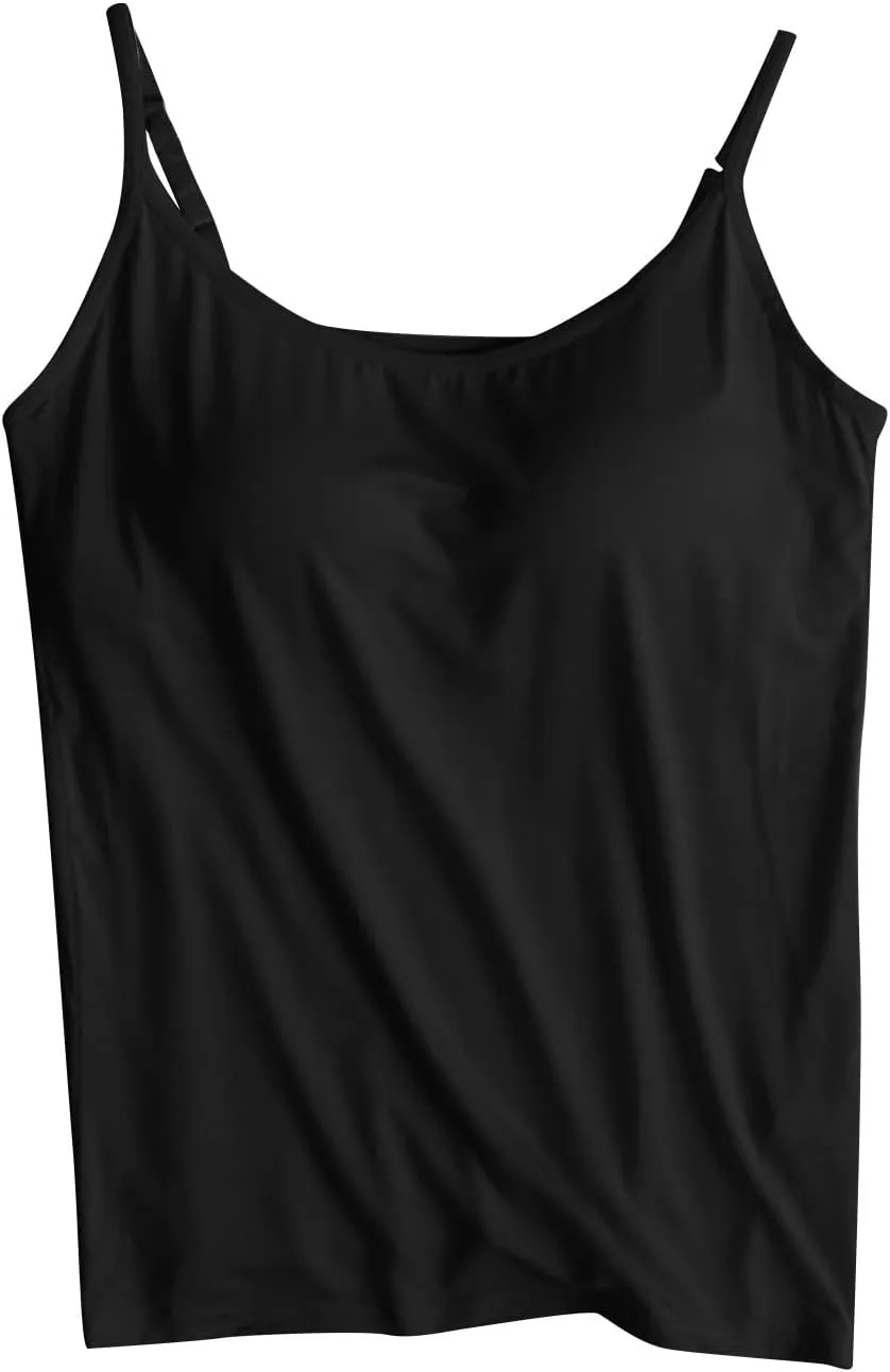 Women Tank Tops with Bra Shelf Bra Camisoles for Women Adjustable Spaghetti Strap Tank Top Summer Sleeveless Top