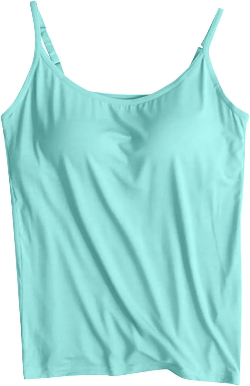 Women Tank Tops with Bra Shelf Bra Camisoles for Women Adjustable Spaghetti Strap Tank Top Summer Sleeveless Top