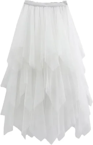 Women Tulle Skirts Womens Irregular Elastic High Waist Mesh Skirt Pleated Long Skirts Midi Skirts