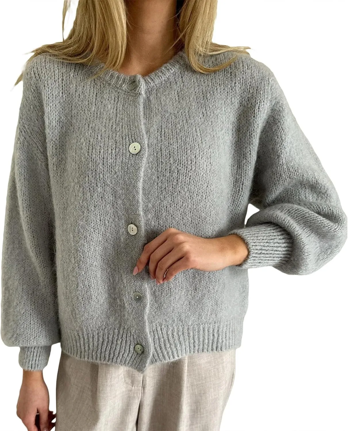 Women Warm Knit Button up Sweaters Open Front Long Sleeve Cardigans Knitwear Sweater Top