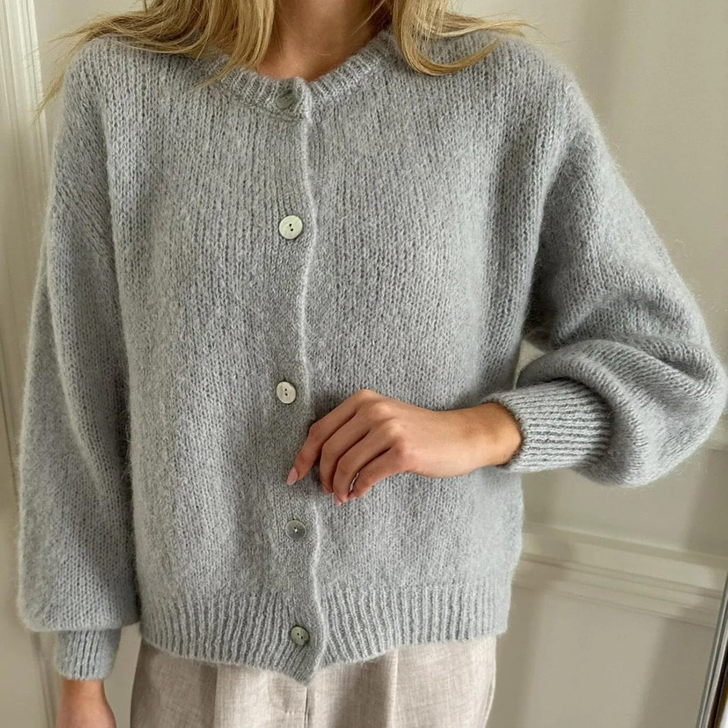 Women Warm Knit Button up Sweaters Open Front Long Sleeve Cardigans Knitwear Sweater Top