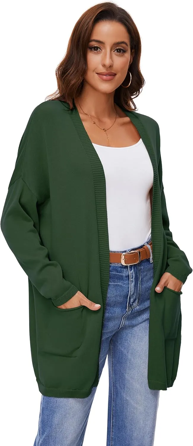 Women's 100% Cotton Lightweight Open Front Cardigans with Pockets Oversized Knit Casual Sweaters Outwear